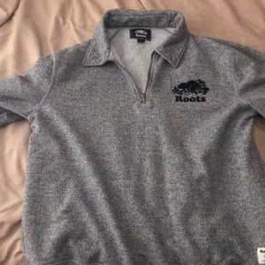 Salt and Pepper quarter zip Roots Sweater